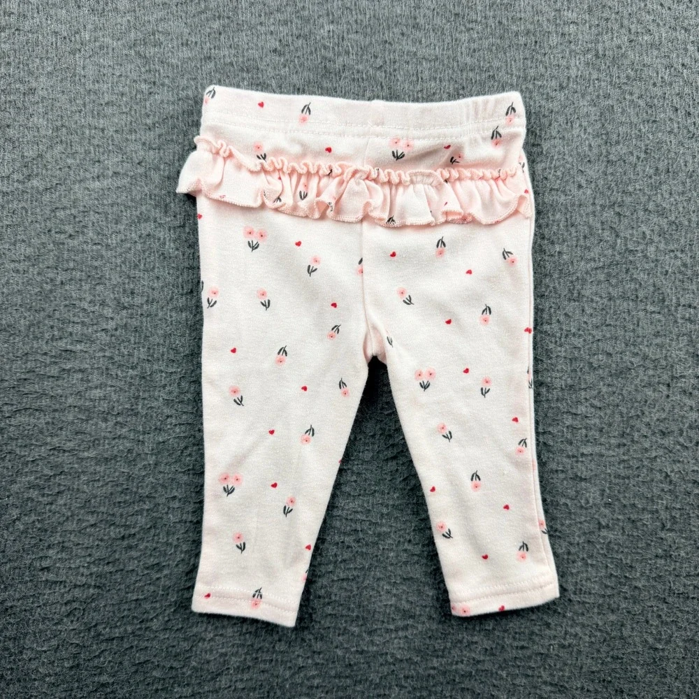 Baby Essentials Pink Floral Heart Ruffle Back‎ Leggings Size 6M Infant Girls